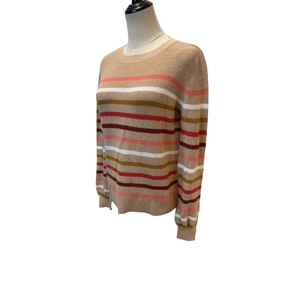 Loft Striped Sweater Sz M Crew Neck Cotton Minimalist Basic Capsule Neutral - Picture 2 of 6